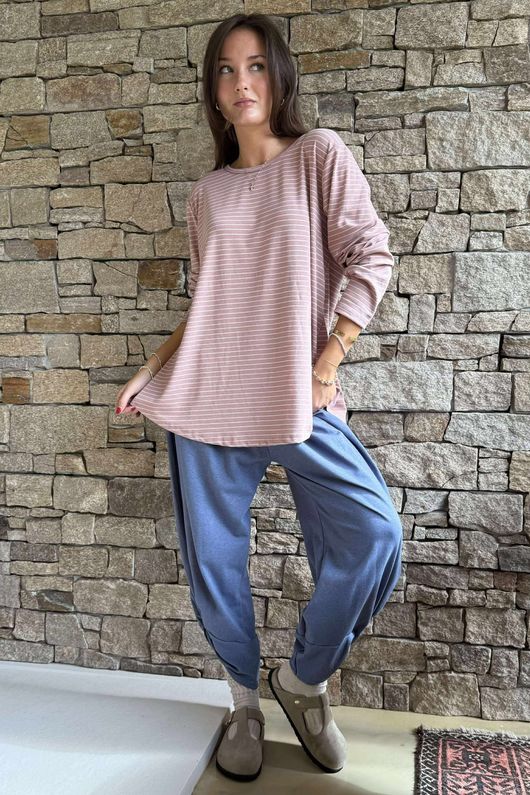 Agnes Stripe Trapeze Top Dusky Rose